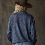 Western-style Casual Leopard Print Blue Faux Suede Shirt