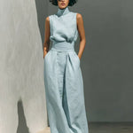 Flor™ | Minimalist set of tank top and wide-leg pants in cotton and linen for women