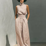 Flor™ | Minimalist set of tank top and wide-leg pants in cotton and linen for women
