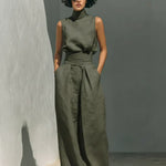 Flor™ | Minimalist set of tank top and wide-leg pants in cotton and linen for women