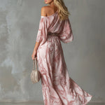 Retro Urban Style Pink Snake Print One-shoulder T-shirt And Wide-leg Pants Set