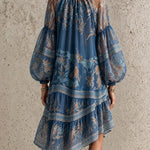 Vintage elegant printed long-sleeve loose mini dress