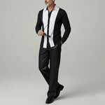 KZZ Men's Black White Contrast Shirt Collar Single Breasted Long Sleeve Shirts