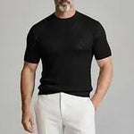 KZZ Men's Daily Crew Neck Short Sleeve Argyle Knit T-Shirt