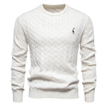 Men's Cotton Knit Sweater | Classic Twist Design with Playful Giraffe Embroidery | Soft Touch Comfort