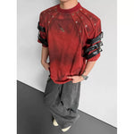 Punk Studded Lace Up Deconstructed Short-sleeve T-shirt