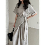 Cross-strap Short-sleeved Fitted Waist Dress