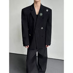 Black Multi-metal Brooch Loose Blazer