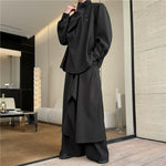 Asymmetric Long-sleeved Shirt and Wide-leg Pants Two-piece Set