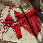 Sexy Starfish Tassel Tulle Skirt Three-Piece Bikini Set