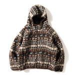 Retro Jacquard Faux Lamb Wool Hooded Jacket
