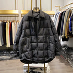 Color-blocked Lapel Zip-up Down Jacket