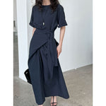 Cross-strap Short-sleeved Fitted Waist Dress