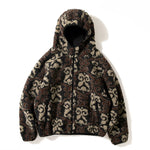 Retro Jacquard Faux Lamb Wool Hooded Jacket