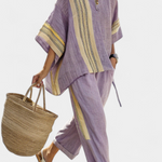 Sienna Rafferty | Linen Contrast Trim Two-Piece Set For Women