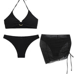 Solid Color Sexy Halterneck Three-Piece Swimsuit Bikini