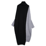 Contrast Color Stitching Bat Sleeve Sweater Dress