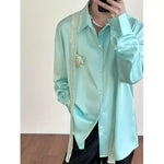 Ribbon Rose Sequined Stage Party Acetic Acid Silky Shirt