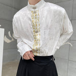 Vintage Jacquard Stand Collar Long Sleeve Shirt