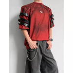 Punk Studded Lace Up Deconstructed Short-sleeve T-shirt