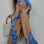 Women's V-neck Patchwork Top and Pants Casual Set