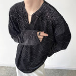 Retro V-neck Long-sleeved T-shirt