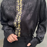 Vintage Jacquard Stand Collar Long Sleeve Shirt