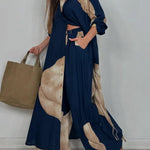 Women's V-neck Patchwork Top and Pants Casual Set