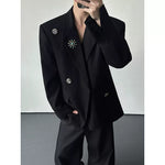 Black Multi-metal Brooch Loose Blazer
