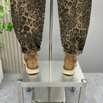 Leopard Print Jacquard Loose Straight Leg Casual Pants