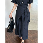 Cross-strap Short-sleeved Fitted Waist Dress