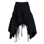 Women's Drawstring Ruched Stand Collar Top Irregular Fringe Skirt Two-piece Set