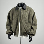 Retro Multi-pocket Color-blocked Lapel Work Jacket