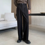 Pleated Straight-leg Woolen Loose Trousers