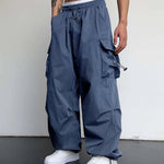 KZZ Loose Solid Pocket Drawstring Waist Overalls