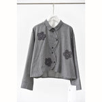 Women's Floral Patchwork Curved Hem Long-sleeved Shirt