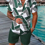 KZZ Men's Geometric Print Shirt & Shorts Two-piece Set