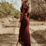 Vintage Bohemian Blue Lace Long Sleeve Midi Dress