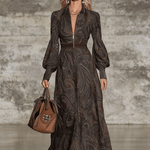 Fashion Retro Paisley Pattern Zipper Maxi Dress