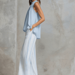 Vacation Light Blue Chiffon Sleeveless Top And Striped Wide-leg Pants Set