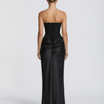 Vivienne Moretti | Black Satin Corset Maxi Dress For Women