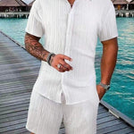 KZZ Men's Textured Crinkle Camping Shirt & Shorts Set