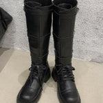 Retro distressed British square toe lace-up Martin boots