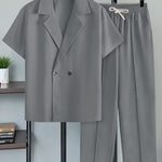 KZZ Men's Notched-Lapel Two-Piece Loungewear Set