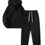 KZZ Men's solid color half zipper hooded casual pants two-piece set