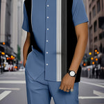 KZZ Men's Classic Striped Artistic Print Suit