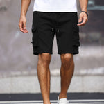 KZZ Men's Solid-Color Cargo Shorts with Flap Pockets