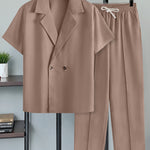 KZZ Men's Notched-Lapel Two-Piece Loungewear Set