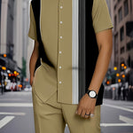 KZZ Men's Classic Striped Artistic Print Suit