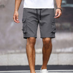 KZZ Men's Solid-Color Cargo Shorts with Flap Pockets